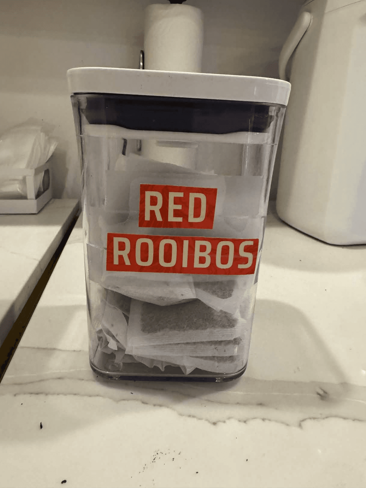 Rooibos tea container.
