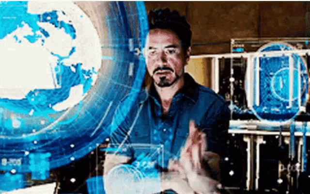 Iron man interacting with JARVIS